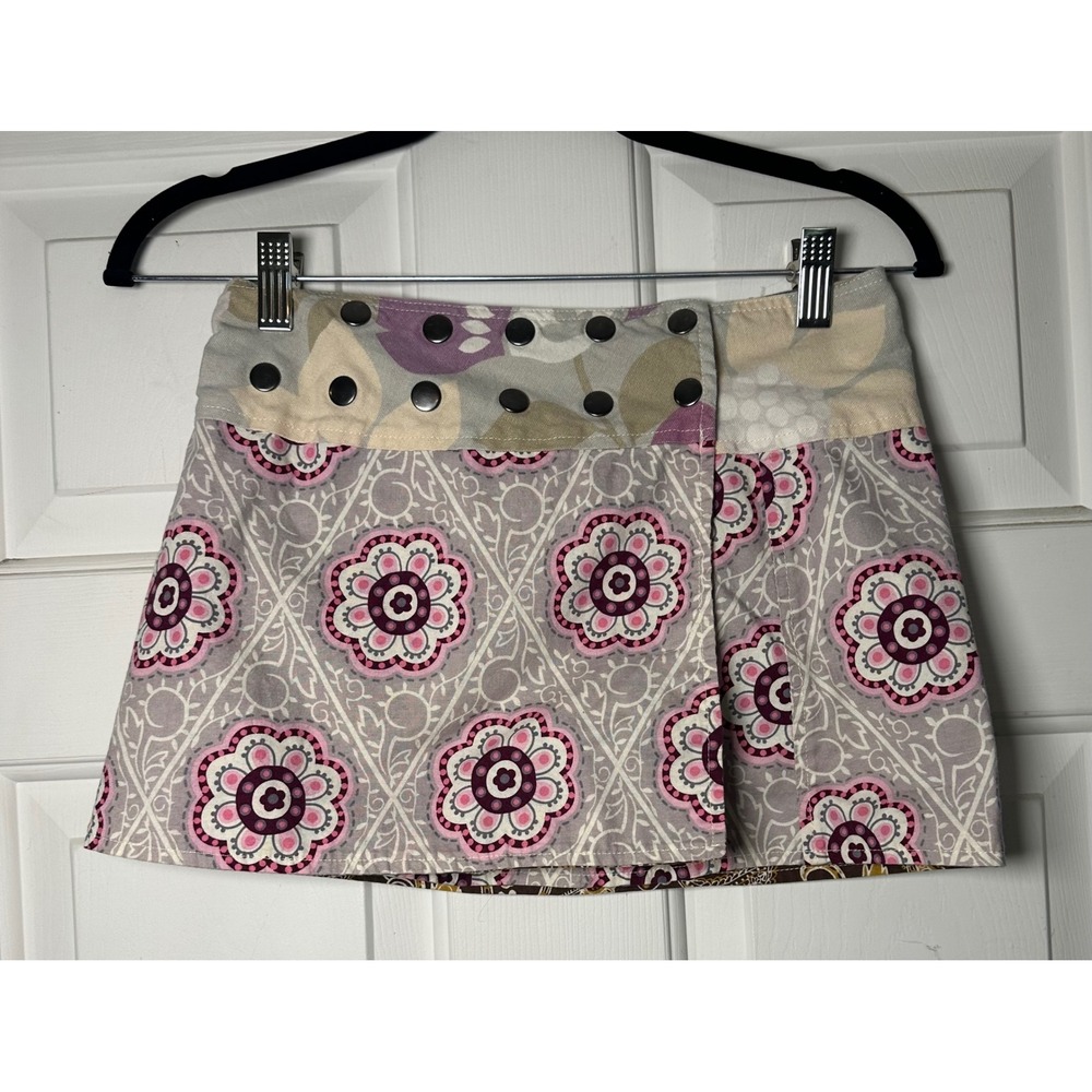 Micro Mini Reversible Adjustable Skirt Floral Paisley‎ Print Women's Boho